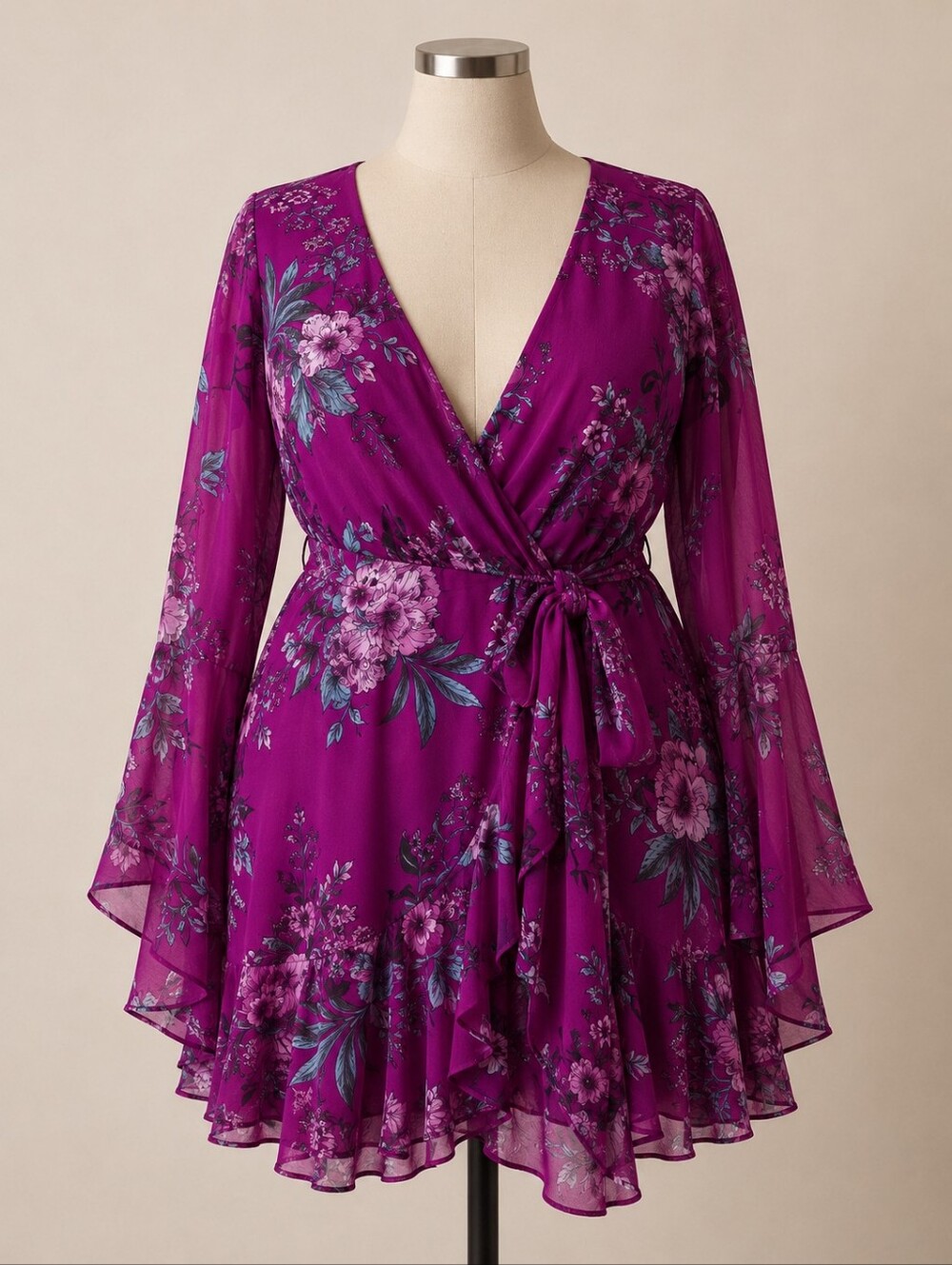CITY CHIC Floral Wrap Mini Dress in Magenta